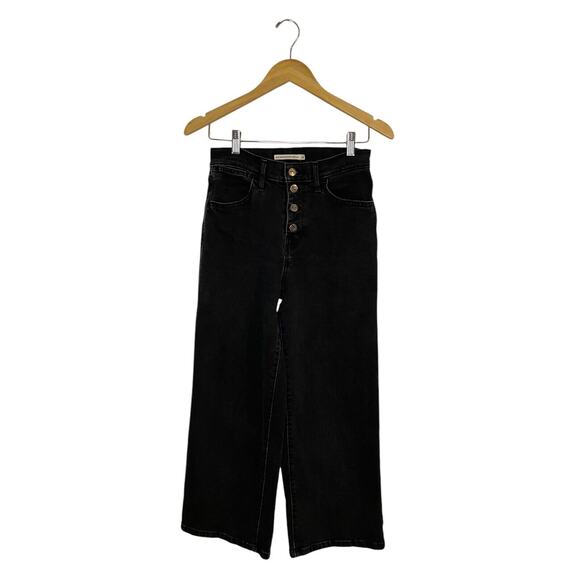 Black Levi Jeans Size 26 Mile High Cropped Wide Leg Classic Normcore Casual - Picture 1 of 4